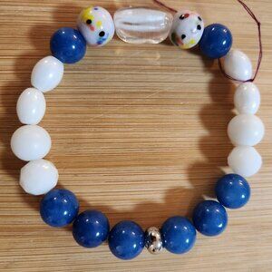 Hand Crafted Stretch Bracelet Blue Jade White Glass Clear Acrylic Decorative Lam